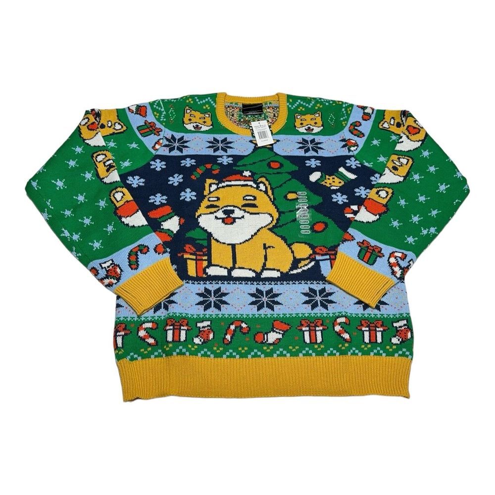 Shiba Inu Geeknet Ugly Holiday Sweater Multicolor Long Sleeves Crew Neck XL NWT